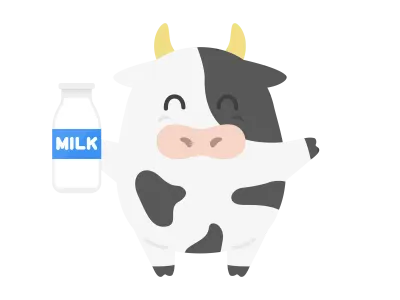 牛乳瓶を持った牛のキャラクターのイラスト