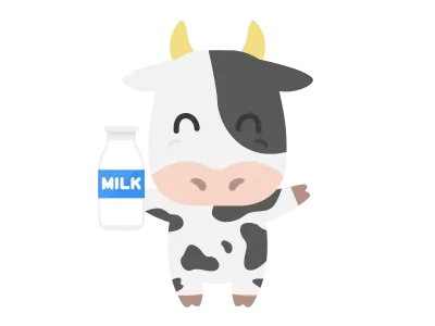 牛乳瓶を持った牛のキャラクターのイラスト