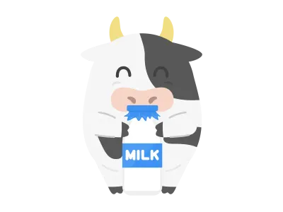 牛乳瓶を持った牛のキャラクターのイラスト