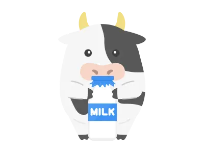 牛乳瓶を持った牛のキャラクターのイラスト