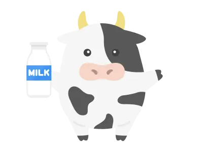 牛乳瓶を持った牛のキャラクターのイラスト