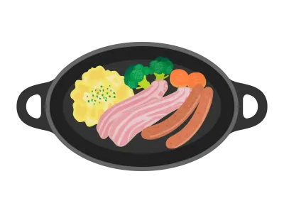 鉄板にのせた朝食のイラスト