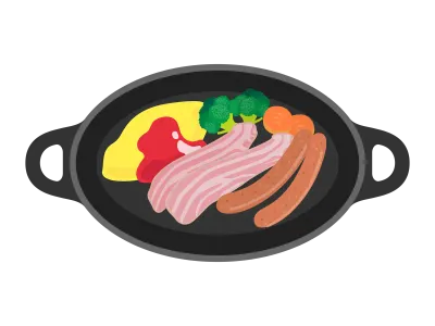 鉄板にのせた朝食のイラスト