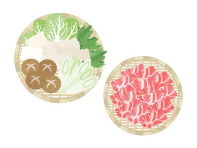 ザルにのせた鍋の具材のイラスト