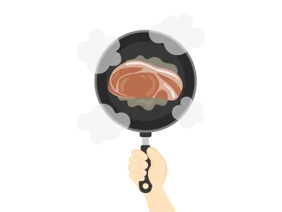 フライパンで調理する豚肉のイラスト