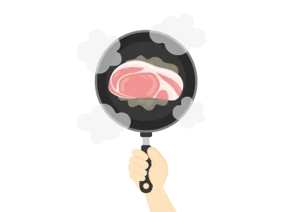 フライパンで調理する豚肉のイラスト