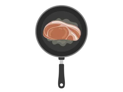 フライパンで調理する豚肉のイラスト