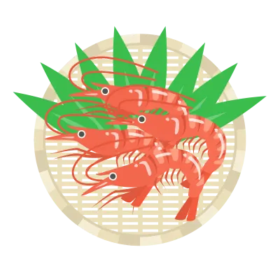 ザルにのせた海老のイラスト