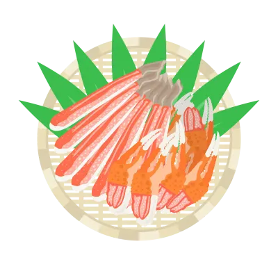 ザルにのせた蟹の身のイラスト
