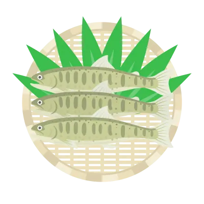 ザルにのせたヤマメのイラスト