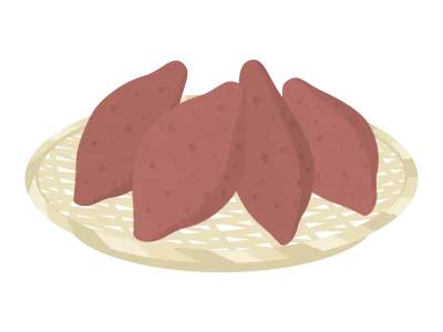 ザルにのせたサツマイモのイラスト