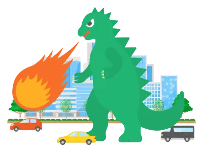 都市に現れた怪獣のイラスト