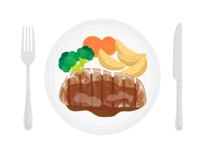 皿に盛られたステーキのイラスト