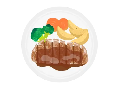 皿に盛られたステーキ肉のイラスト