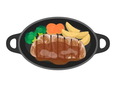 鉄板に盛られたステーキのイラスト