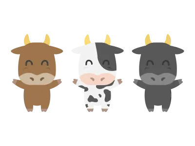 牛のキャラクターのイラストセット