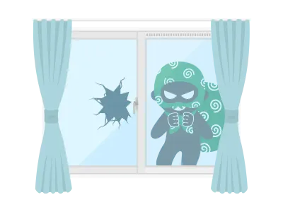 窓ガラスを割って侵入する空き巣のイラスト