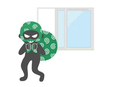 窓ガラスを割って侵入する空き巣のイラスト