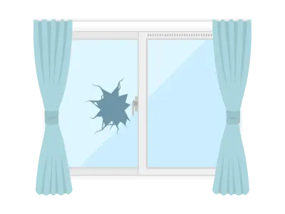 空き巣に入られた窓ガラスのイラスト