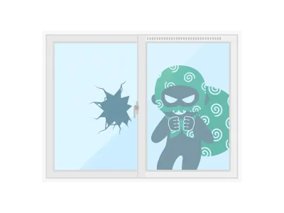 窓ガラスを割って侵入する空き巣のイラスト