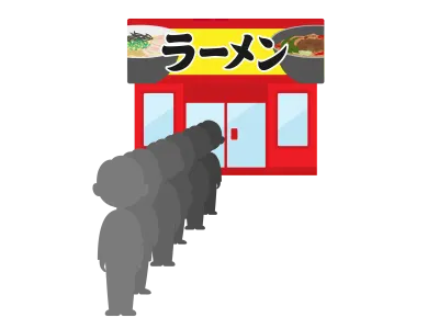 行列のできるラーメン屋のイラスト