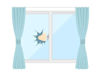窓ガラスを割って侵入する空き巣のイラスト