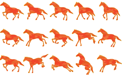 Horse silhouette set with Blue Sea Wave pattern, Japanese style material, Chinese zodiac sign of the