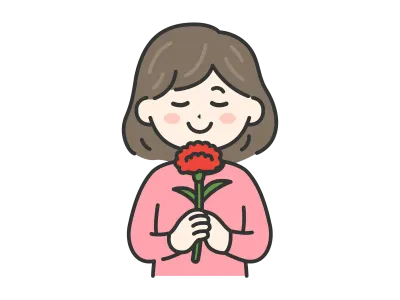 母の日にカーネーションをプレゼントされた女性のイラスト