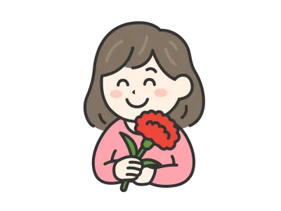母の日にカーネーションをプレゼントされた女性のイラスト