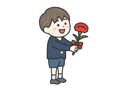 母の日にカーネーションをプレゼントする小学生の男の子のイラスト