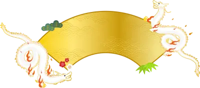 The ascending and descending dragons and Japanese traditional fanshaped material for New Year's firs