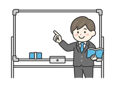 ホワイトボードを使って授業する男性教師のイラスト