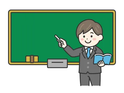 黒板を使って授業する男性教師のイラスト