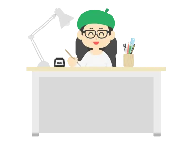 ベレー帽をかぶった男性の漫画家のイラスト