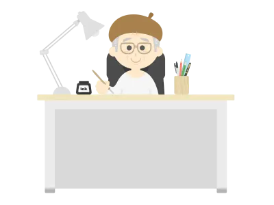 ベレー帽をかぶった男性の漫画家のイラスト