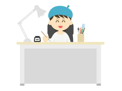 ベレー帽をかぶった男性の漫画家のイラスト