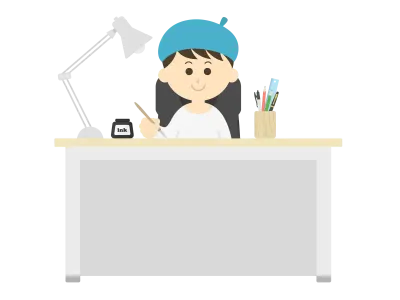 ベレー帽をかぶった男性の漫画家のイラスト