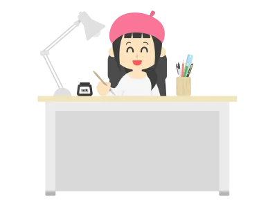 ベレー帽をかぶった女性の漫画家のイラスト