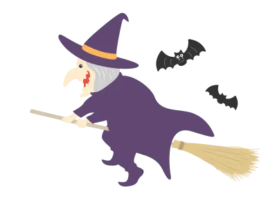 ホウキにのって飛ぶ魔女のイラスト