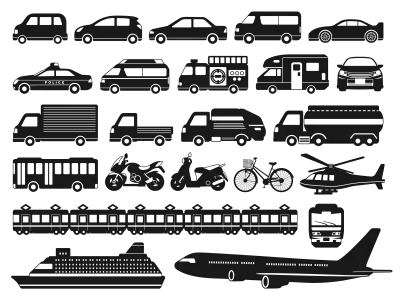 乗り物のアイコンイラストセット