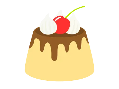 サクランボと生クリームのプリンのイラスト