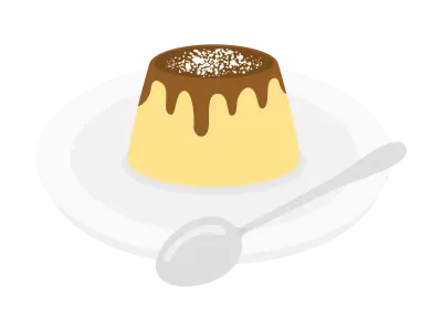 皿にのせたプリンのイラスト
