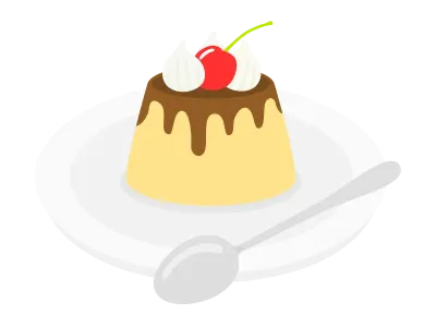 皿にのせたプリンのイラスト