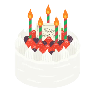 イチゴのバースデーケーキのイラスト
