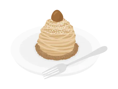 皿にのせたモンブランケーキのイラスト