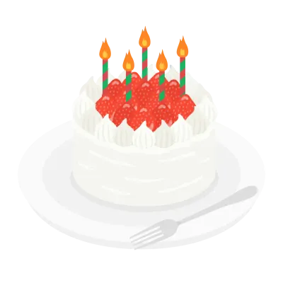 皿にのせたバースデーケーキのイラスト
