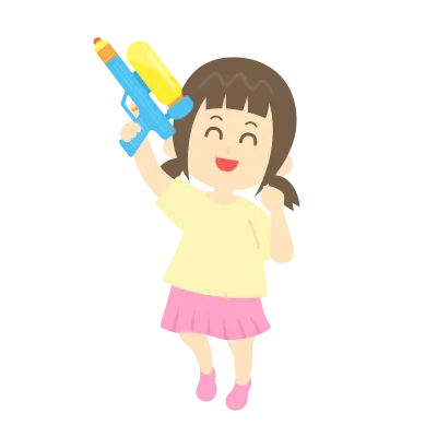 水鉄砲で遊ぶ少女のイラスト