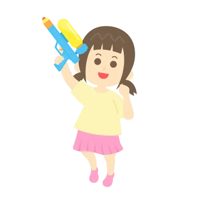 水鉄砲で遊ぶ少女のイラスト