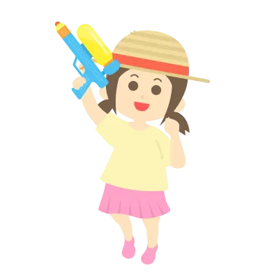 水鉄砲で遊ぶ少女のイラスト