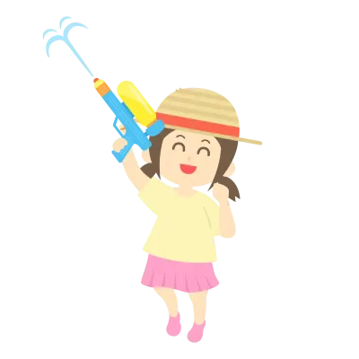 水鉄砲で遊ぶ少女のイラスト